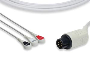 [C2340S0] Direct-Connect ECG Cable, 45 Angled Connector, 3 Leads Snap, AAMI Compatible w/ OEM: 9500-0229, 8000-0025-02, 1073/S, CB-72316, 9-10418-02, CB-72355, KCB008, 8000-0025
