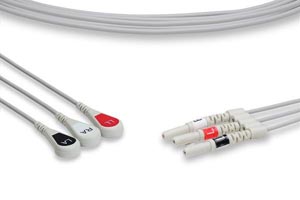 [L3-90S0]  DIN Style Compatible ECG Leadwire, 3 Leads Snap, Compatible w/ OEM: M3915A, 012-0295-00, 012-0283-00, 012-0283-01, LW-2090040/3A, LW-2090024/3A, 20900-18-3A, RA24-03