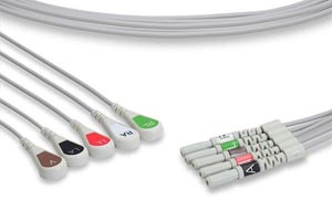 [L5-90S0]  DIN Style Compatible ECG Leadwire, 5 Leads Snap, Compatible w/ OEM: LW-2090040/5A, LW-2090029/5A, 20900-24-5A, RA24-05, 012-0285-11, LKM029, LKM030, 0012-00-0622-05