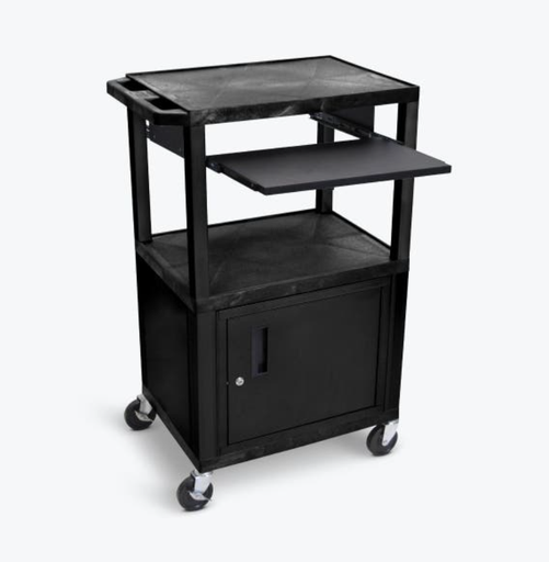 [WTPS42C2E-B] Luxor 42" AV Cart, 3-Shelves, Cab, Pullout