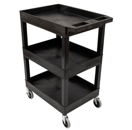[SEC111HD-B] Luxor TUFFY 34" 3-Shelf Multi Purpose Utility Cart, 24" W x 18" D, Black, Tub Shelves w/Heavy Duty Casters