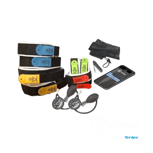 [PKG-00113-00] Package Includes: 8 BFR Bands Total (1) Pair Each of Sizes 1-4, (2) hand pumps, (1) tape measure, (1) carrying bag, (1) license to BStrong's Guidance App