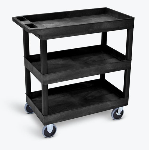 [EC111HD-B] Luxor TUFFY XL 3-Shelf Multi Purpose Utility Cart, 32" x 18", Black, Tub Shelves w/Heavy Duty Casters
