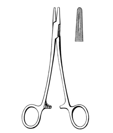 [97-847] Merit Mayo-Hegar Needle Holder, 6", Blunt, Straight, Cross-Serrated with Groove, Finger Rings with Ratchet, Stainless Steel, Reusable, Non-Sterile
