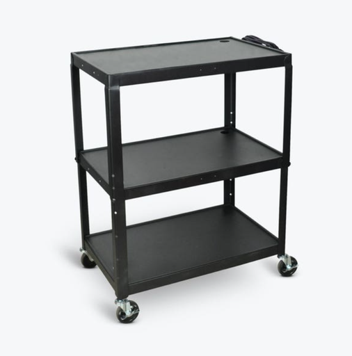 [AVJ42XL] Luxor LEADER Adjustable Height 3-Shelf Media Utility Cart w/Pullout Tray & Drop Leaf Shelves, 24" x 18", Black