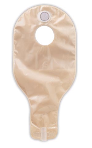 [420695] High Output Pouch, 14", 1-Sided Comfort Panel, Anti-Reflux Valve, Replaceable Filter, Outlet with Spout and Cap, Transparent, 1 3/4" Flange, 5/bx