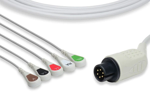 [C2540S0] ECG Cable, One-Piece, 5 Leads Snap, Generic AAMI Direct Connect Compatible w/ OEM: CB-72514/90, 1075/S, CB-72514, KEB012, A11-05S, 8000-1005-01