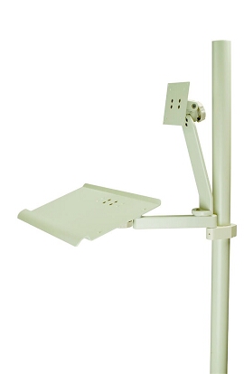 [4855] Monitor Support & Full Size Keyboard Tray, w/Dual 8" Pivot Arm, Vertical Post Mounted, Gray