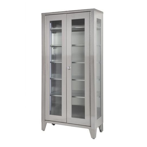 [SS7840] Cabinet Display, Stainless Steel, Five Adjustable Stainless Steel Shelves, Two Glass Hinged Doors, 36"W x 77"H x 16"D