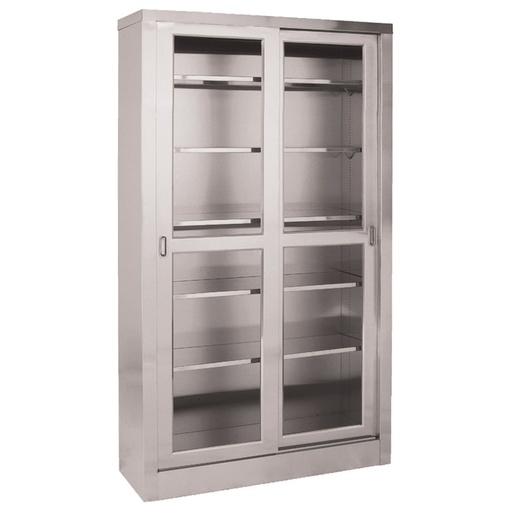[SS7816] Storage & Supply Cabinet, Stainless Steel, Five Adjustable Shelves, Two Glass Sliding Doors, 47"W x 84"H x 16"D