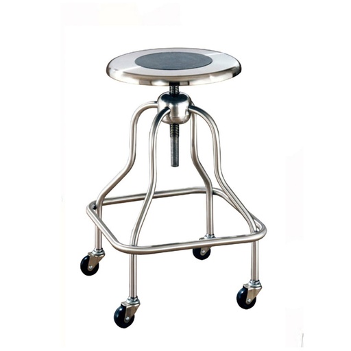 [SS6704] Revolving Stool, Stainless Steel with Ring Foot Rest, No Back, Seat Height 19" - 25"