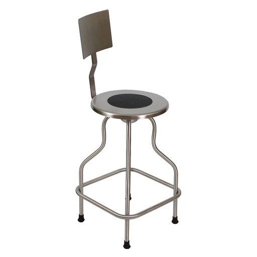 [SS6700NC] Revolving Stool, Stainless Steel with Back & Ring Foot Rest, Seat Height 25" - 31", Non-Corrosive Model