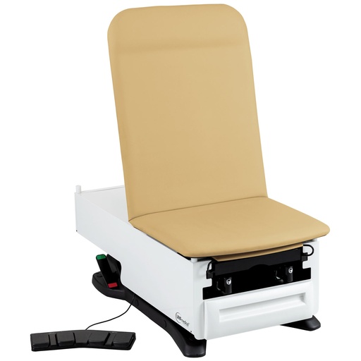 [3502-500-300] Exam Table, 3502-500-300 with OneTouch WheelBase® System, Classic Upholstery, Power Backrest, Stirrups, Drain Pan, Foot Control, Front Storage Drawer, Available in 16 colors