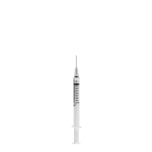 [SS1ML27G051] Safety Syringe with Needle, 1 mL, 27G x 0.5", Sterile, Medium Gray, 100/bx