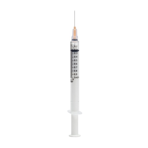 [SS1ML25G101] Safety Syringe with Needle, 1 mL, 25G x 1.0", Sterile, Orange, 100/bx