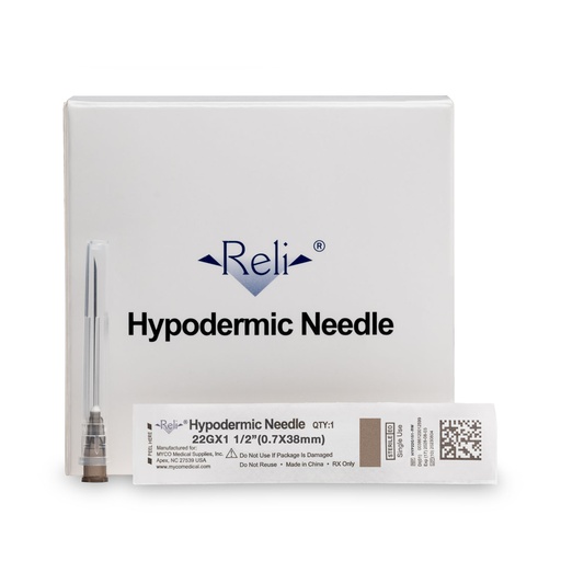 [HYP22G151-RW] Hypodermic Needle Only, 22G x 1-1/2", Regular Wall, Regular Bevel, 100/bx