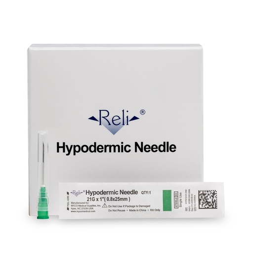 [HYP21G101-RW] Hypodermic Needle Only, 21G x 1", Regular Wall, Regular Bevel, 100/bx