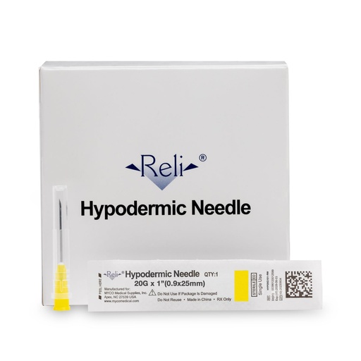 [HYP20G101-RW] Hypodermic Needle Only, 20G x 1", Regular Wall, Regular Bevel, 100/bx