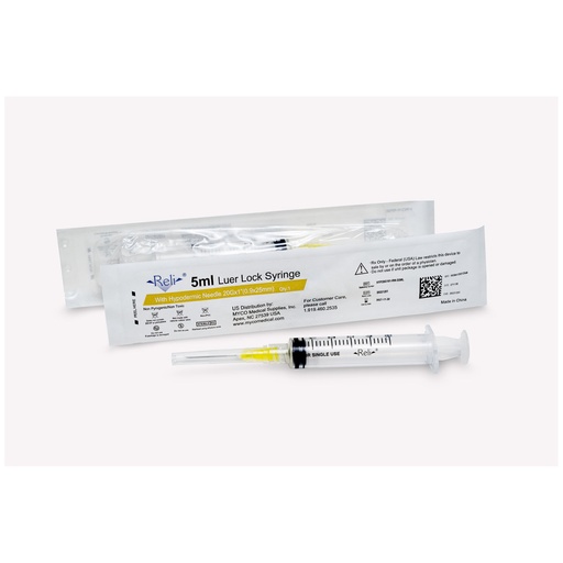 [HYP20G101-RW-S5ML] Syringe with Detachable Hypodermic Needle, 5 mL, 20G x 1", Regular Wall/Bevel, 100/bx