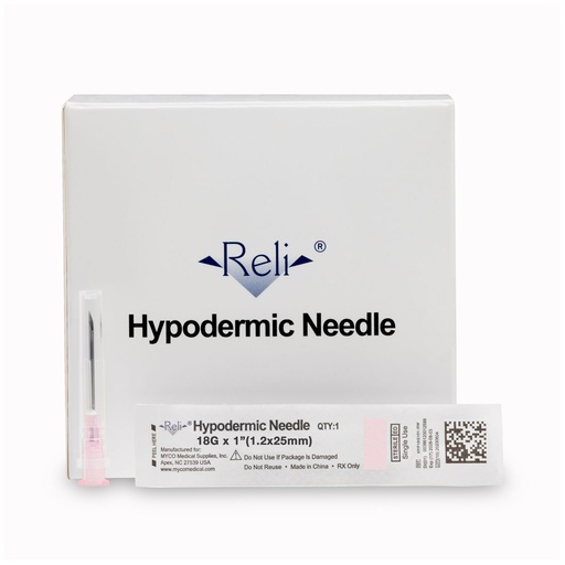 [HYP18G101-RW] Hypodermic Needle Only, 18G x 1", Regular Wall, Regular Bevel, 100/bx