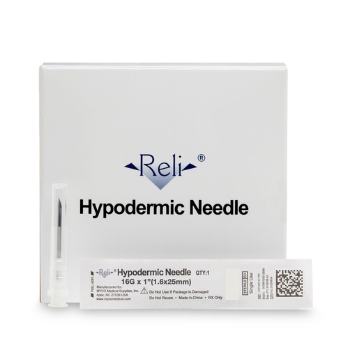 [HYP16G101-RW] Hypodermic Needle Only, 16G x 1", Regular Wall, Regular Bevel, 100/bx