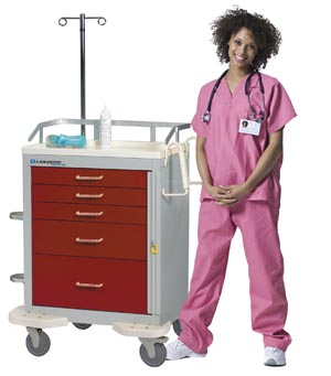 [C-524-B-2R] Cart, 5 Drawer, Drawer Configuration: 3", 6", 9", Breakaway Lock, 39¾"H x 25"D x 32"W, Two Tone Red