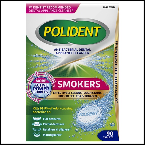 [60000000209025] Polident® Smokers Antibacterial Dental Appliance Cleanser. 90 tablets/bx, 3 bx/pk, 2 pks/cs.