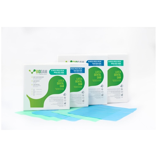 [BIOGRN01815236] Biodam Latex Dental Dam, 6" x 6", Thin, Green, 36 pieces/bx