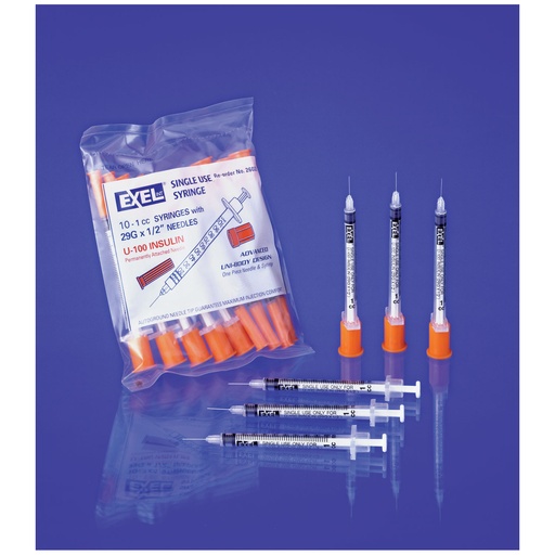 [26027] Insulin Syringe & Needle, 28G x ½", 1cc, 10/bg, 10bg/bx, 5bx/cs