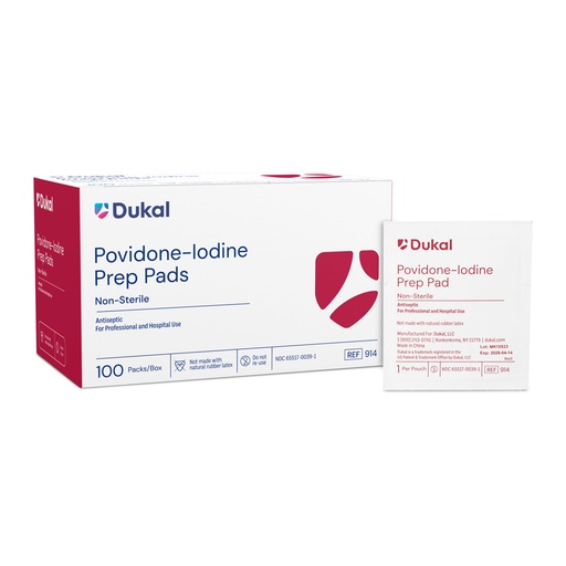 [914] PVP-I Prep Pads, Medium, Non-Sterile, 1/pk, 100 pk/bx, 10 bx/cs