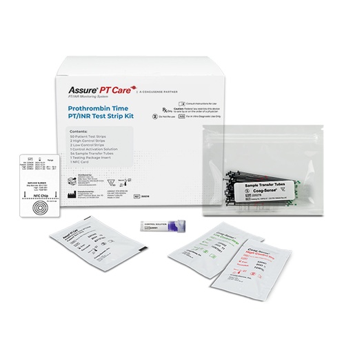 [350218] Assure® PT Care Test Strip Kit Contents: Patient Test Strips; High Control Test Strips; Low Control Test Strips; Vial Control Activation Solution; #10424 AC Sample Transfer Tubes with Plunger & Package Insert