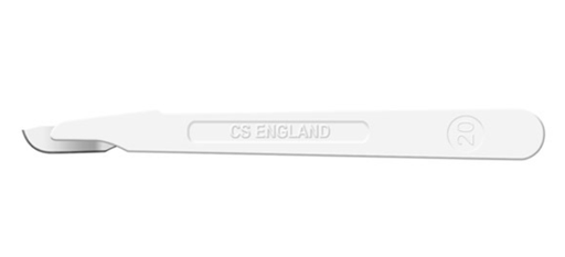 [0520] Scalpel, Cincinnati Surgical, Size 20, White Handle, Disposable, Sterile, 10/bx