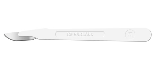 [0521] Scalpel, Cincinnati Surgical, Size 21, White Handle, Disposable, Sterile, 10/bx