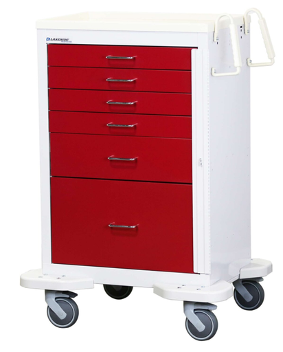 [C-630-B-2R] Lakeside C-630-B-2R Classic Emergency Cart, 6-Drawer, Red/Gray