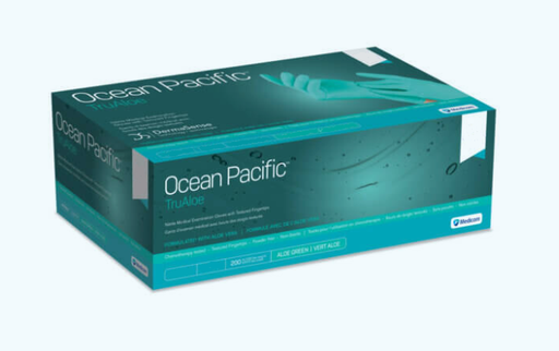 [1226-C] Ocean Pacific TruAloe Nitrile Exam Gloves, PF, Textured, Green, Med, 200/bx, 10 bx/cs