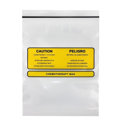 [MGCHEMO912] Chemotherapy Transport Bag, LLDPE Film, Flat Pack, Zip Closure, 9 x12, Clear/Yellow & Black, 100/pk, 5 pk/cs