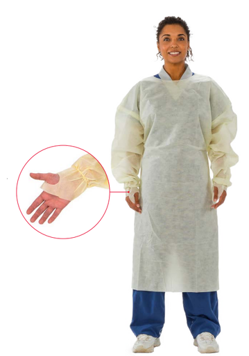 [AT4488-XL] Over-the-Head Isolation Gown, SMS, Elastic/Thumbhook Wrist, Yellow, Lg, 10/pk, 10pk/cs