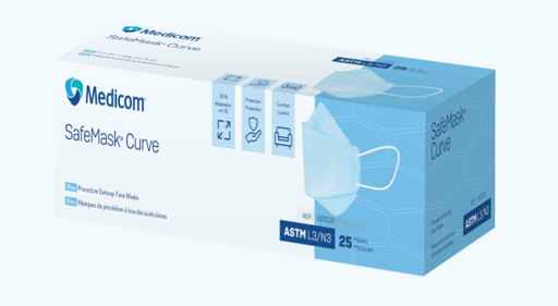 [220115] SafeMask Curve Face Mask, ASTM Level 3, Blue, 25/bx, 8 bx/cs