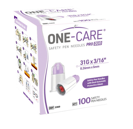 [3360] PRO DUO Safety Pen Needles, 31G x 5mm, Lavender, 100/bx
