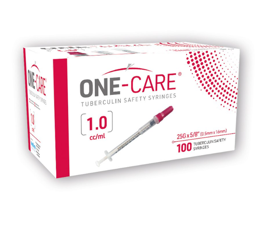 [2109] TB Safety Syringes, 1mL, 25G x 5/8’’, Red, 100/bx