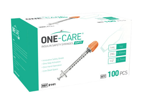 [2141] OPTI Insulin Safety Syringes, 1mL, 29G x ½’’, Green, 100/bx