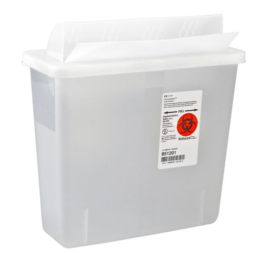 [85221] Sharps Container, Always-Open Lid, 12 Qt, Clear, 16¼"H x 6"D x 13¾"W, 10/cs