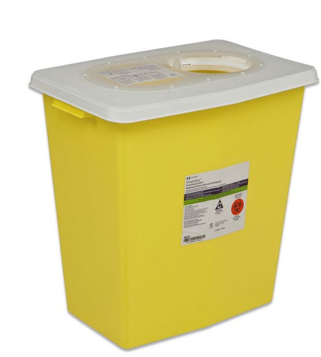 [8985PG2] Sharps Container, 8 Gal, PGII, D.O.T. Compliant, Yellow, Base Sliding Lid, 17¾"H x 11"D x 15½"W, 10/cs