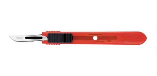 [05SM10] Safety Scalpels, Swann Morton, Size 10, Red Handle, Disposable, Sterile, 25/bx