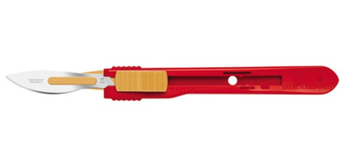 [05SM24] Safety Scalpels, Swann Morton, Size 24, Red Handle, Disposable, Sterile, 25/bx
