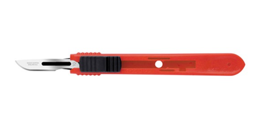 [06SM10] Safety Scalpels, Swann Morton, Size 10, Red Handle, Disposable, Non-Sterile, 500/bx