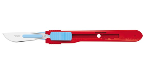 [06SM22] Safety Scalpels, Swann Morton, Size 22, Red Handle, Disposable, Non-Sterile, 500/bx
