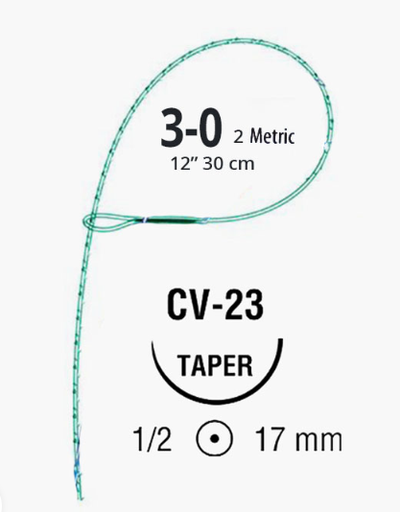 [VLOCL0814] V-Loc 180 Suture, 1/2 Circle, Size 3-0, 12", Absorbale, Green, CV-23, 12/cs