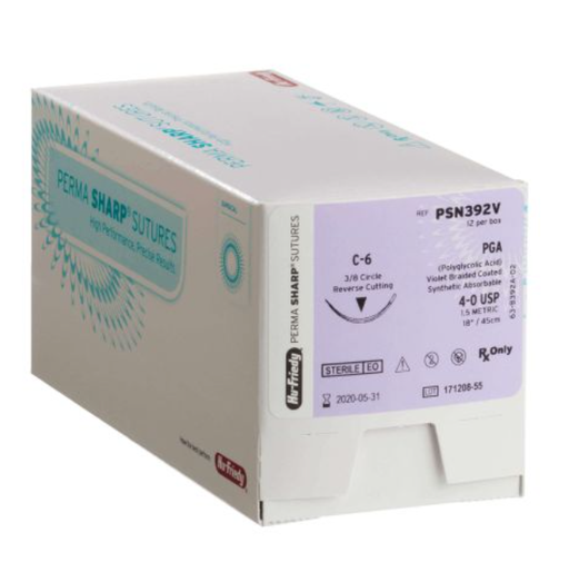 [PSN392V] Perma Sharp Sutures, PGA, Size 4-0, Violet, Absorbable, 18", C-6, 3/8 Circle, 12/bx