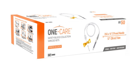 [5060] PRESS & LOCK Safety Blood Collection Sets, 25G x 3/4'', Orange, Luer Adapter, 12'' Tube, 50/bx